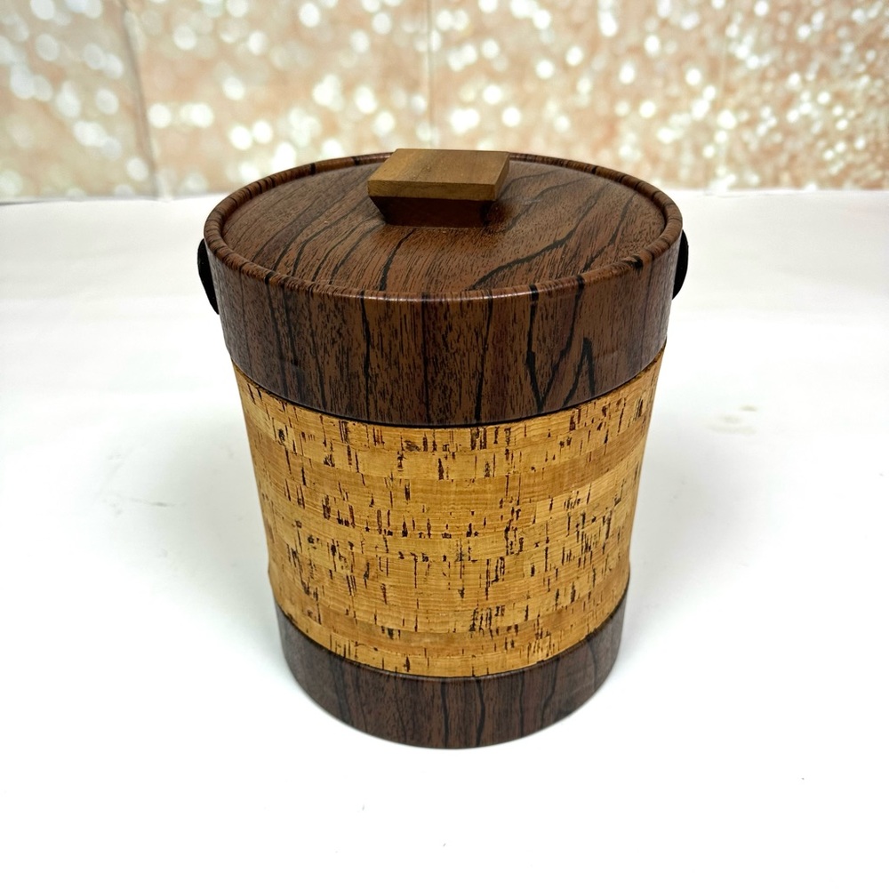 MCM 1970's Vintage Bar Ice Bucket Cork / Vinyl Brown - Picture 4 of 6